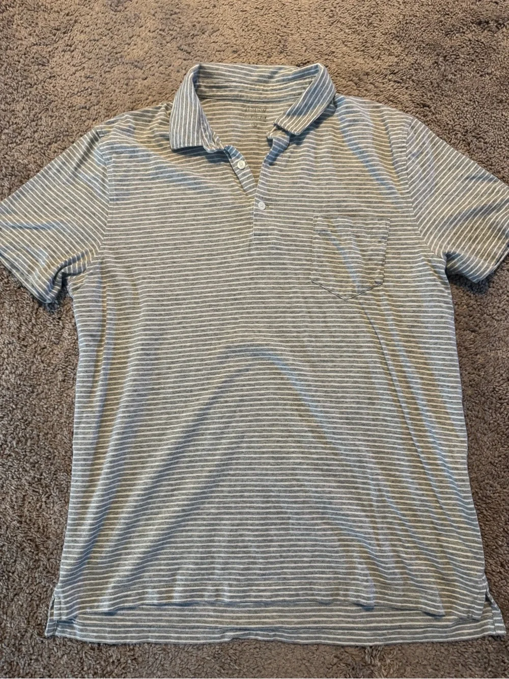 J. Crew Short-Sleeve Striped Polo - Light Gray & White